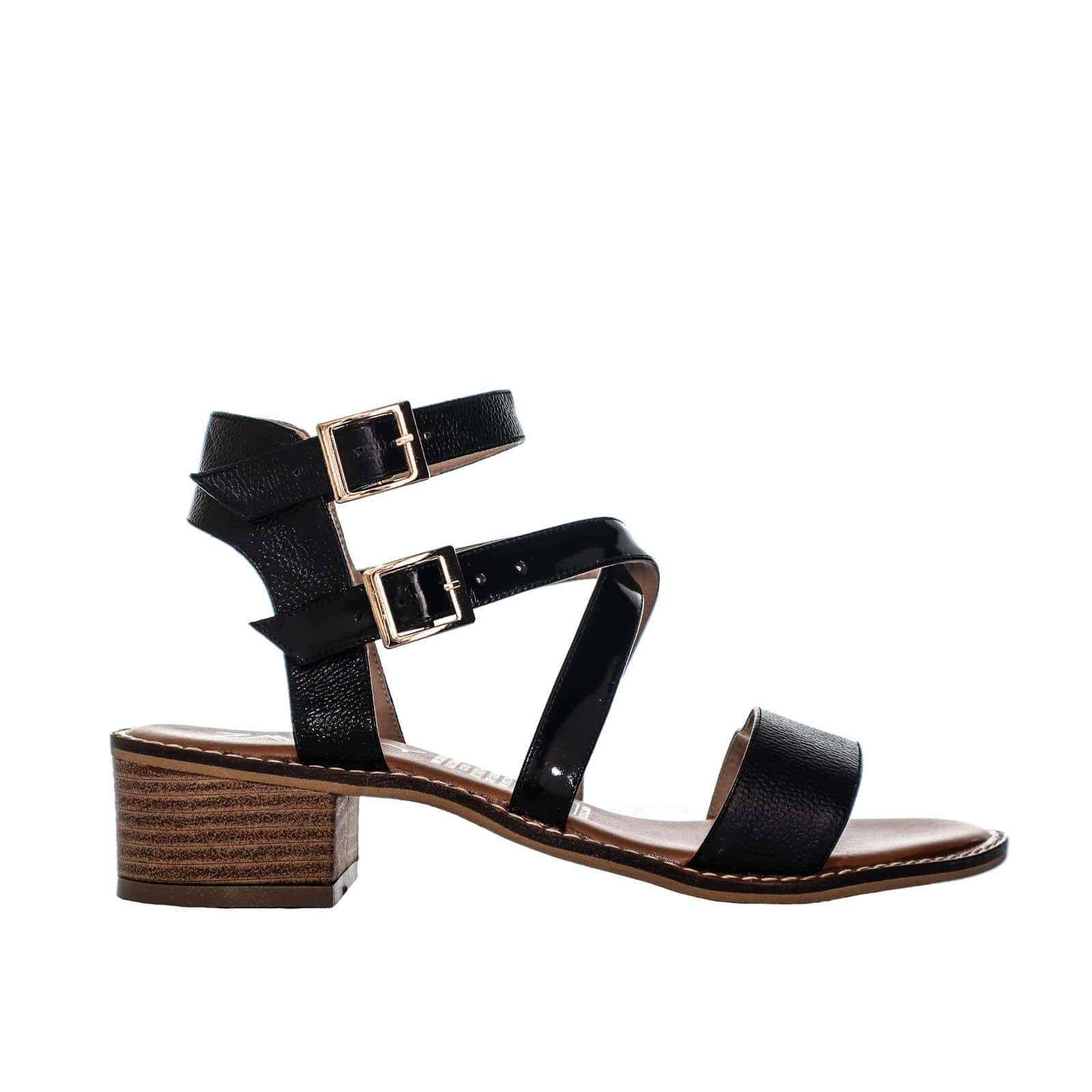 Sandalia tacon negro cuero x charol para mujer 376-Z310
