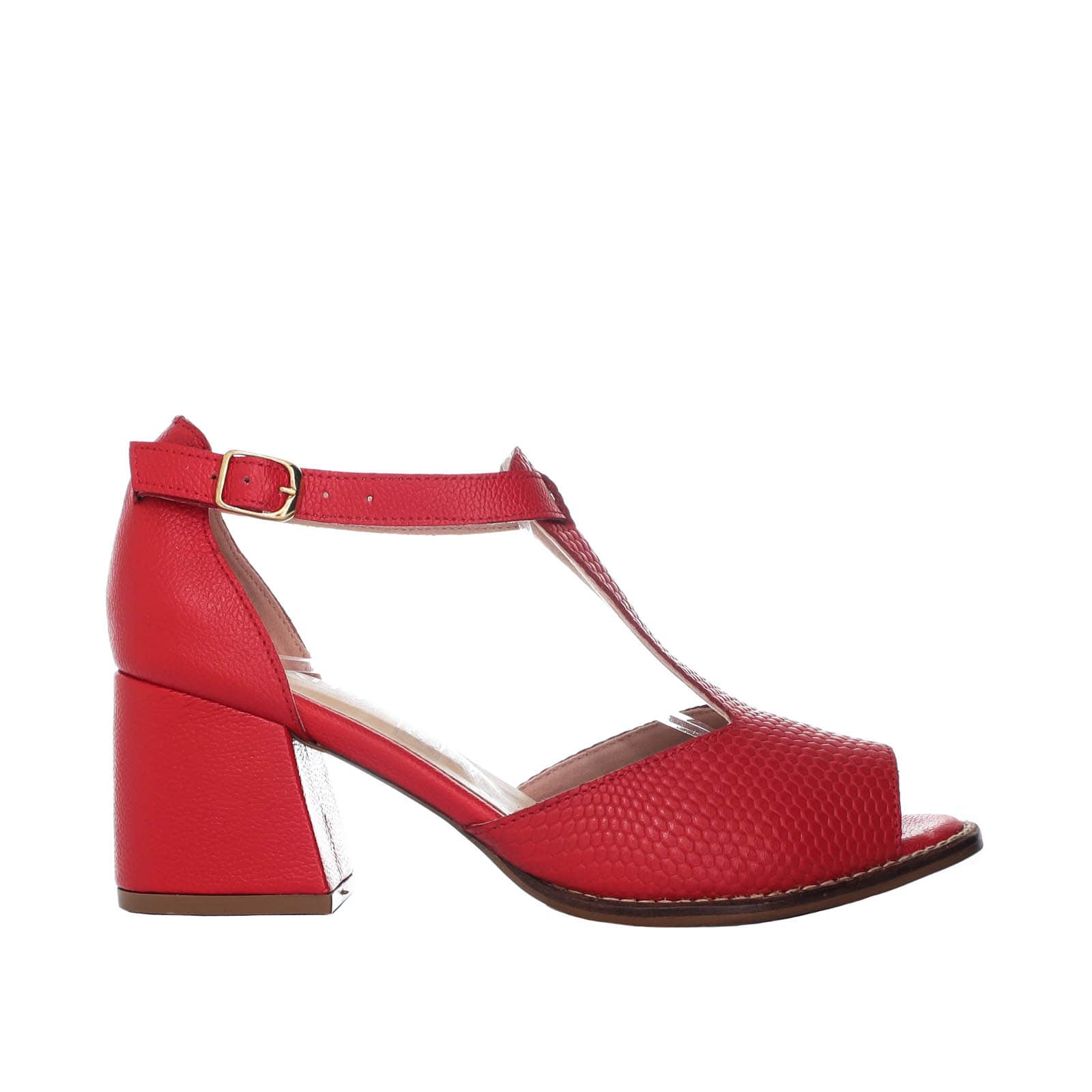Sandalia tacon rojo cuero para mujer H-KAROL