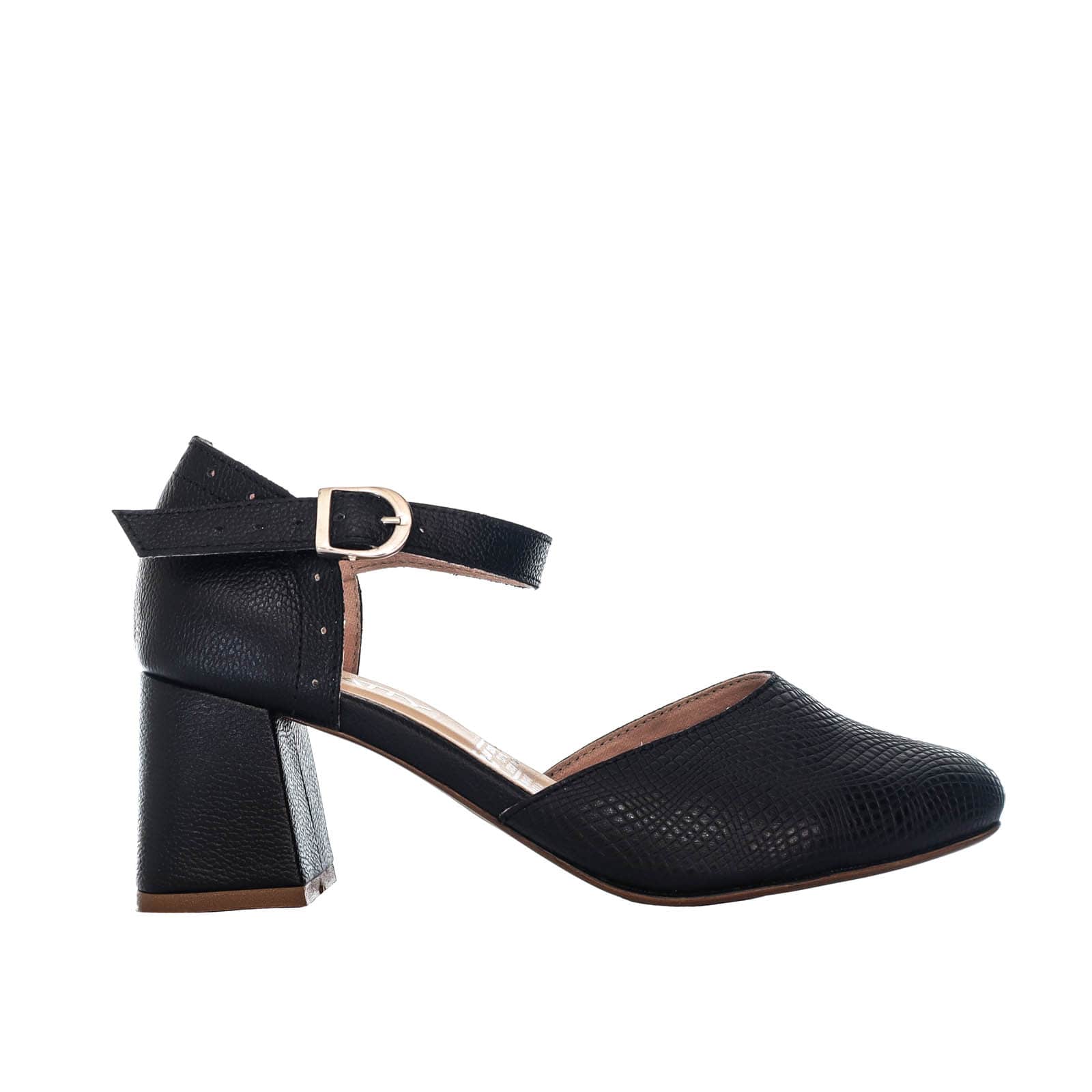 Sandalia tacon negro cuero para mujer H-ZARA